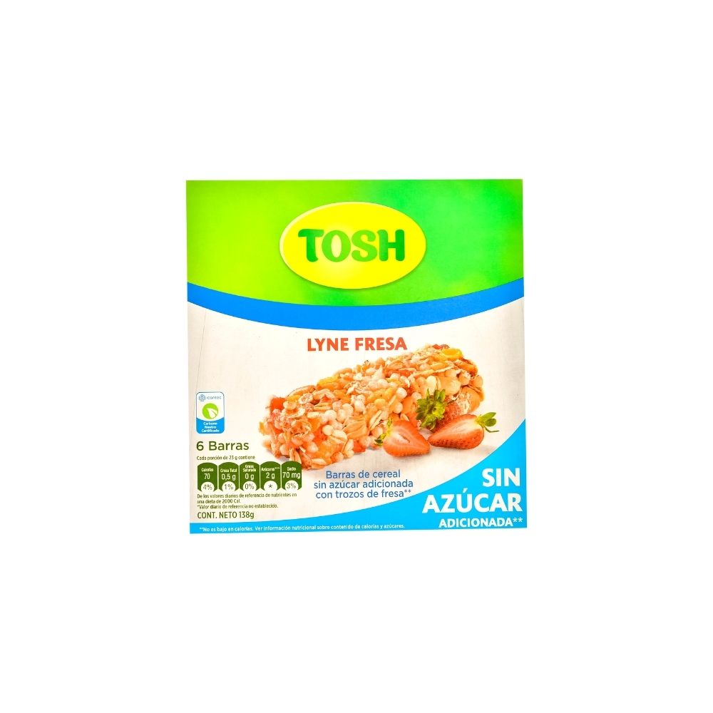 Barra de Cereal Tosh Fresa Lyne Caja 138g 6Un